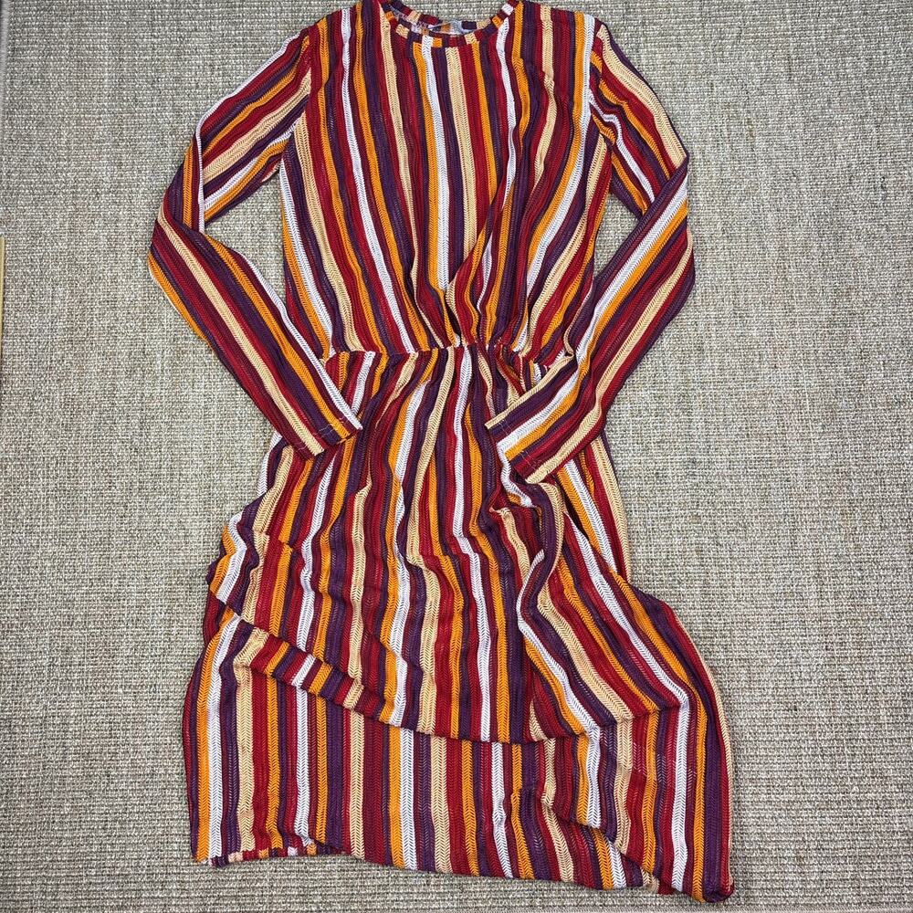 🍂 Zara Trafaluc Semi Sheer Stripe Swim Coverup | S | Burgundy Orange Purple